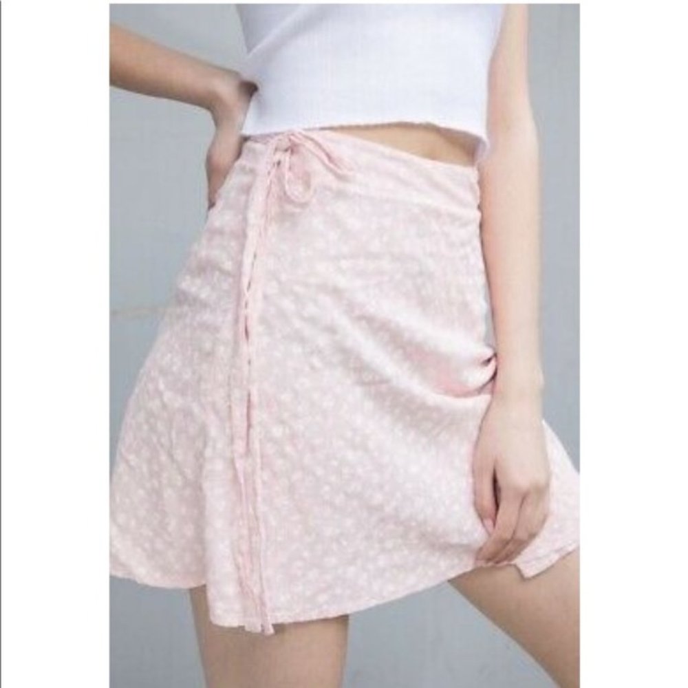Brandy Melville Pink floral wrap mini skirt NWT